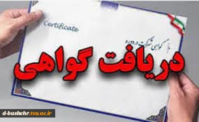 گواهی حضور در دوره های آموزش آزاد با عنوان های "مهارت های هفتگانه(ICDL)" و "گواهی آموزشی تصویرسازی برای مبتدیان" و "گواهی تحلیل صورت  های مالی با محوریت محاسبه نسبت های مالی" و "گواهی آشنایی با مبانی رنگ" آموزشکده ملی مهارت دختران بوشهر 2