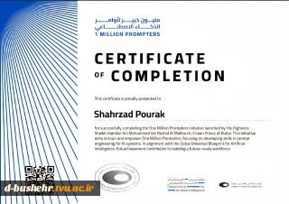 کسب مدرک بین‌المللی مهندسی پرامپت توسط شهرزاد پورک در طرح یک میلیون پرامپتر دبی